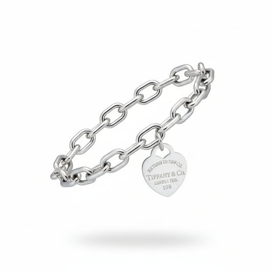 Silver Link Heart Charm Bracelet