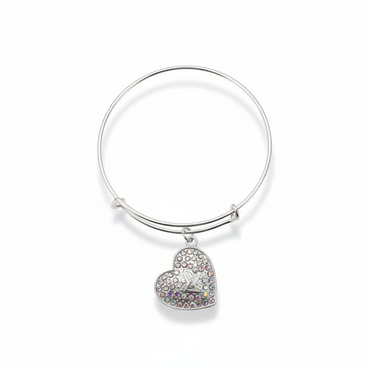 Silver Sparkle Heart Pendant Bangle Bracelet