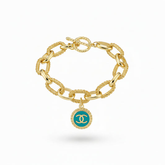 Turquoise Charm Chunky Gold Toggle Link Bracelet