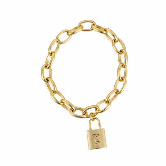 Hinge Clasp Lock Charm Gold Link Bracelet