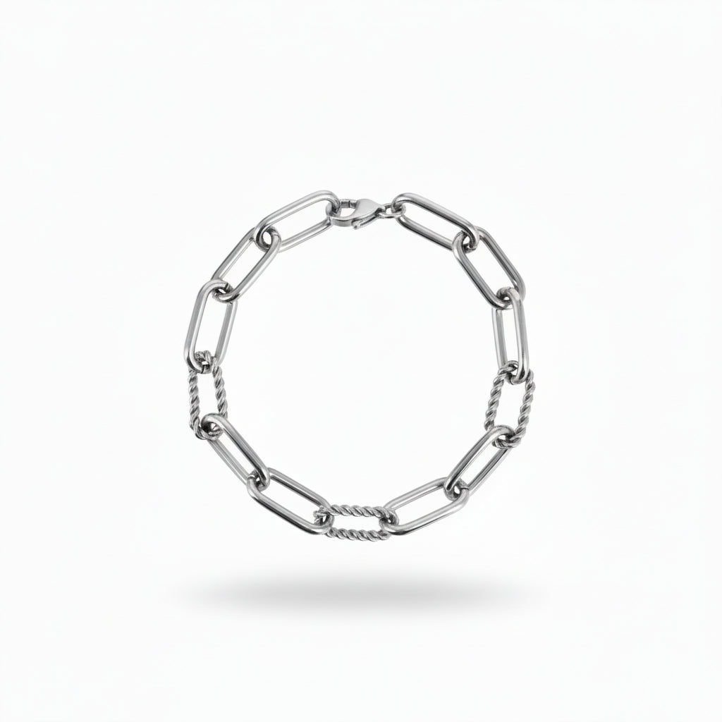 Silver Mixed-Link Paperclip Chain Bracelet