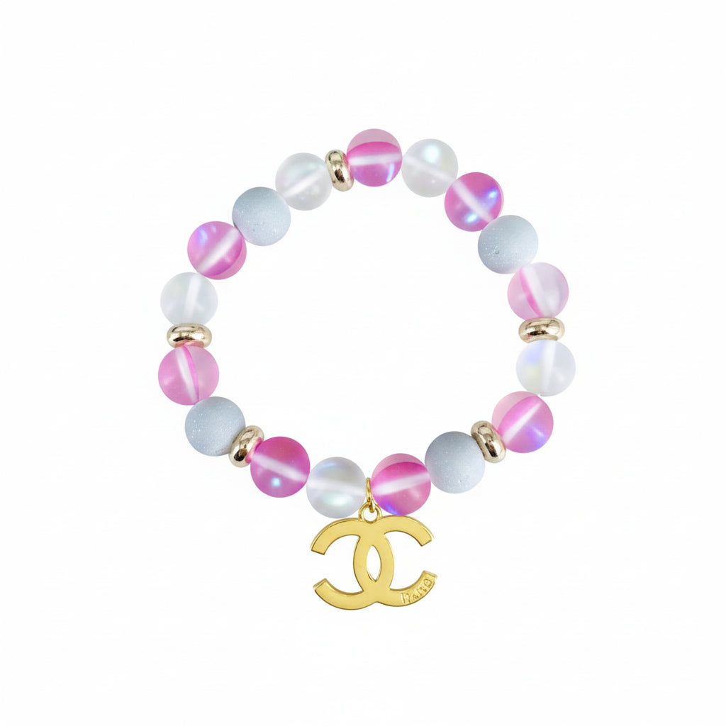 Pink Aurora Mermaid Stretch Bead Charm Bracelet