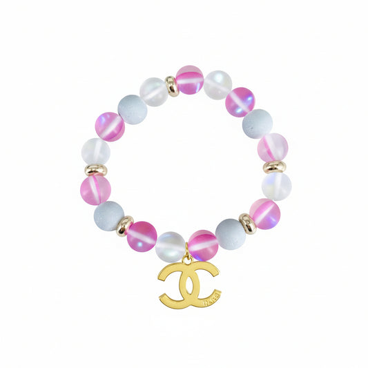 Pink Aurora Mermaid Stretch Bead Charm Bracelet