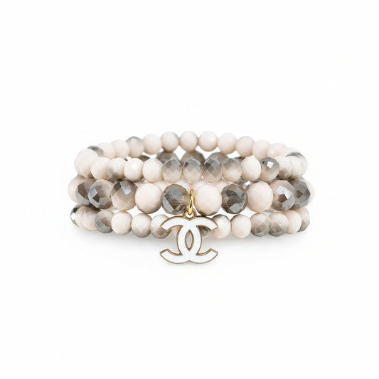 Cream & Taupe Neutral Charm Stretch Bracelet Stack