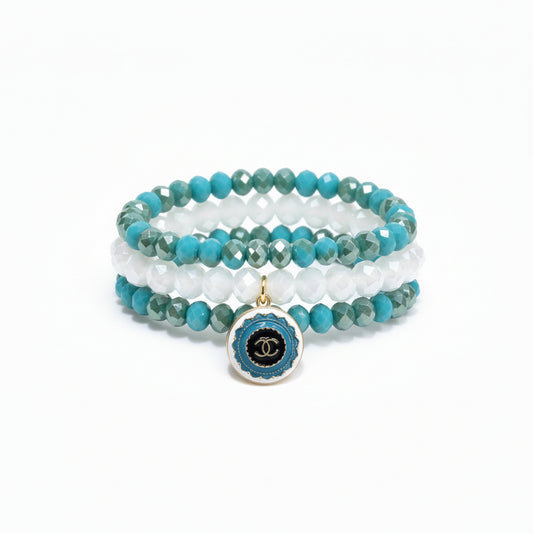 Coastal Blue Button Charm Stretch Bracelet Stack