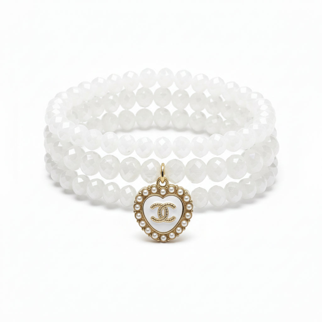Pearl-Trim Heart Charm Stretch Bracelet Stack