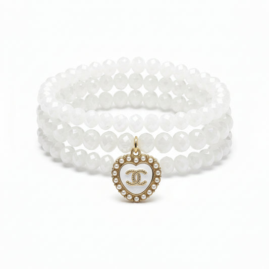 Pearl-Trim Heart Charm Stretch Bracelet Stack