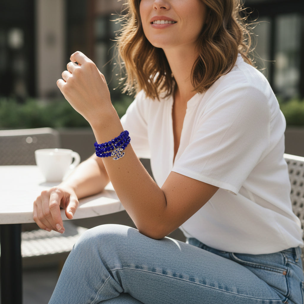 Cobalt Rhinestone Charm Stretch Bracelet Stack