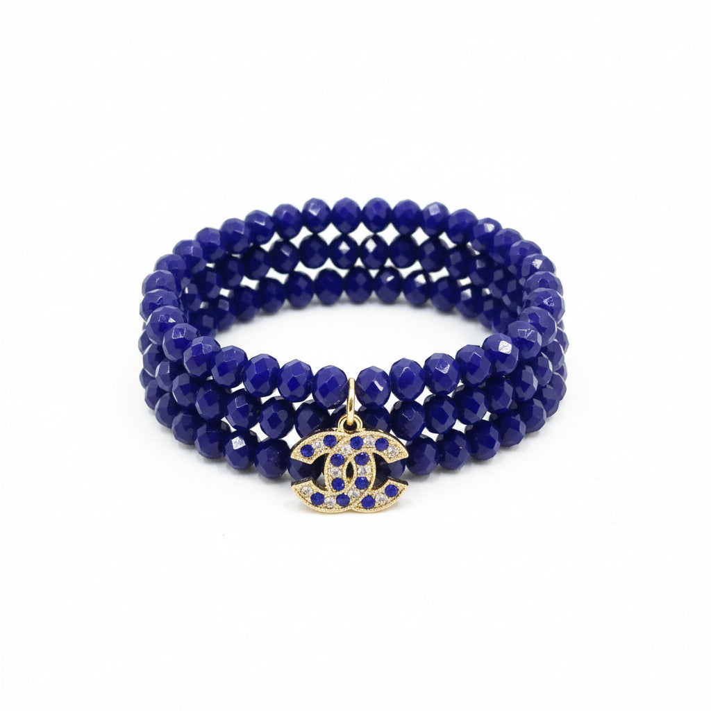 Cobalt Rhinestone Charm Stretch Bracelet Stack
