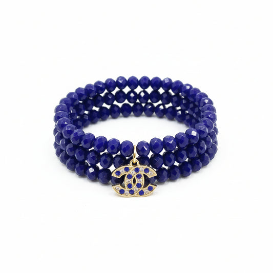 Cobalt Rhinestone Charm Stretch Bracelet Stack