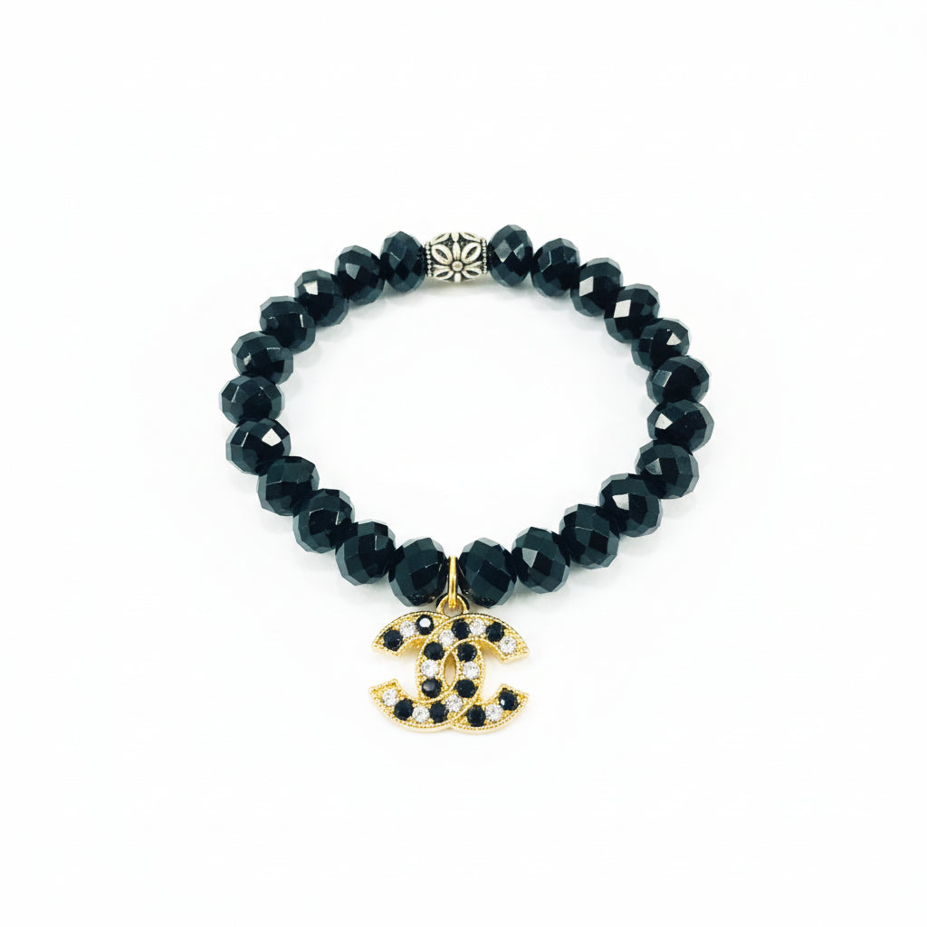 Midnight Glam Stretch Bead Charm Bracelet