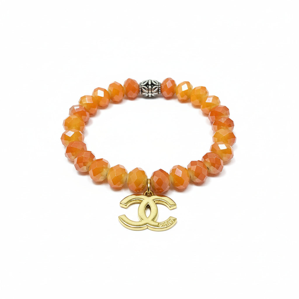 Sunset Glow Stretch Bead Charm Bracelet
