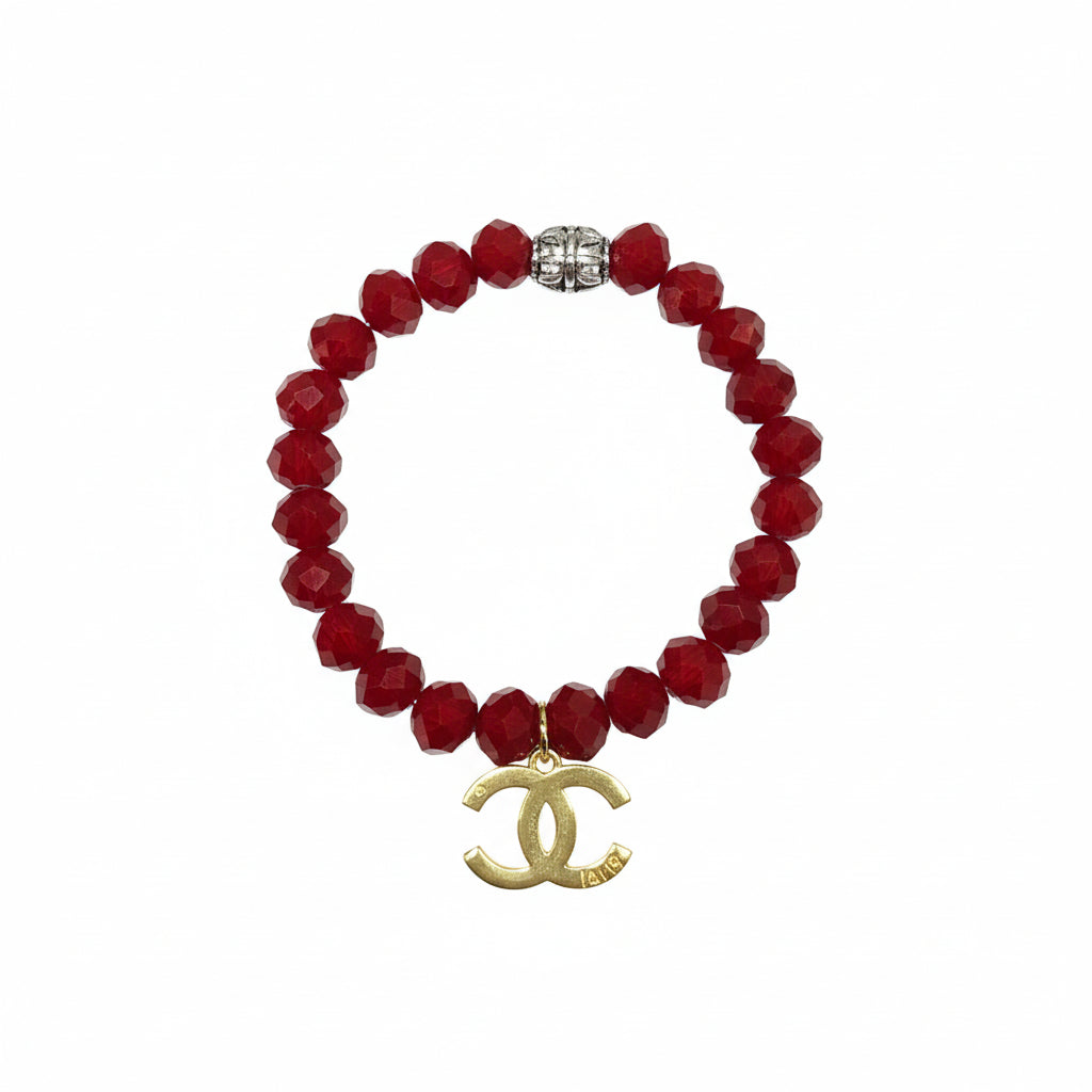 Ruby Red Glow Stretch Bead Charm Bracelet