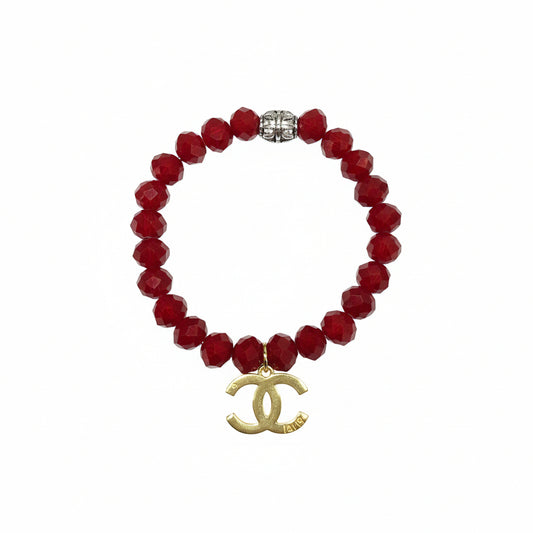 Ruby Red Glow Stretch Bead Charm Bracelet
