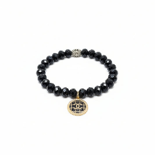 Classic Noir Stretch Bead Medallion Charm Bracelet