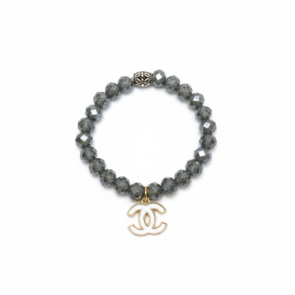 Smoky Gray Chic Stretch Bead Charm Bracelet