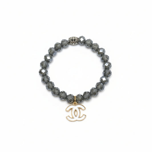 Smoky Gray Chic Stretch Bead Charm Bracelet