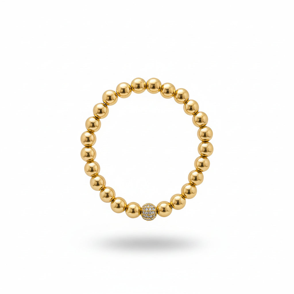 Pavé Accent Gold Bead Stretch Bracelet