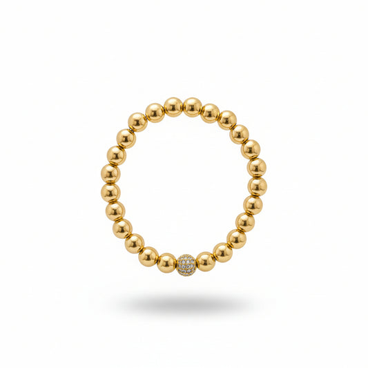 Pavé Accent Gold Bead Stretch Bracelet