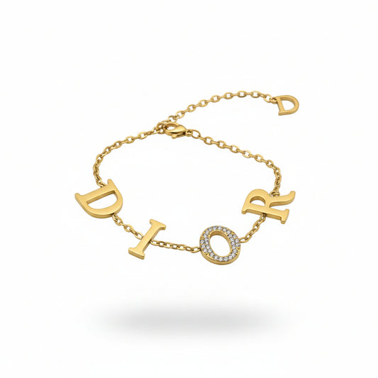 Dior Gold & Rhinestone Stainless Steel Bracelet
