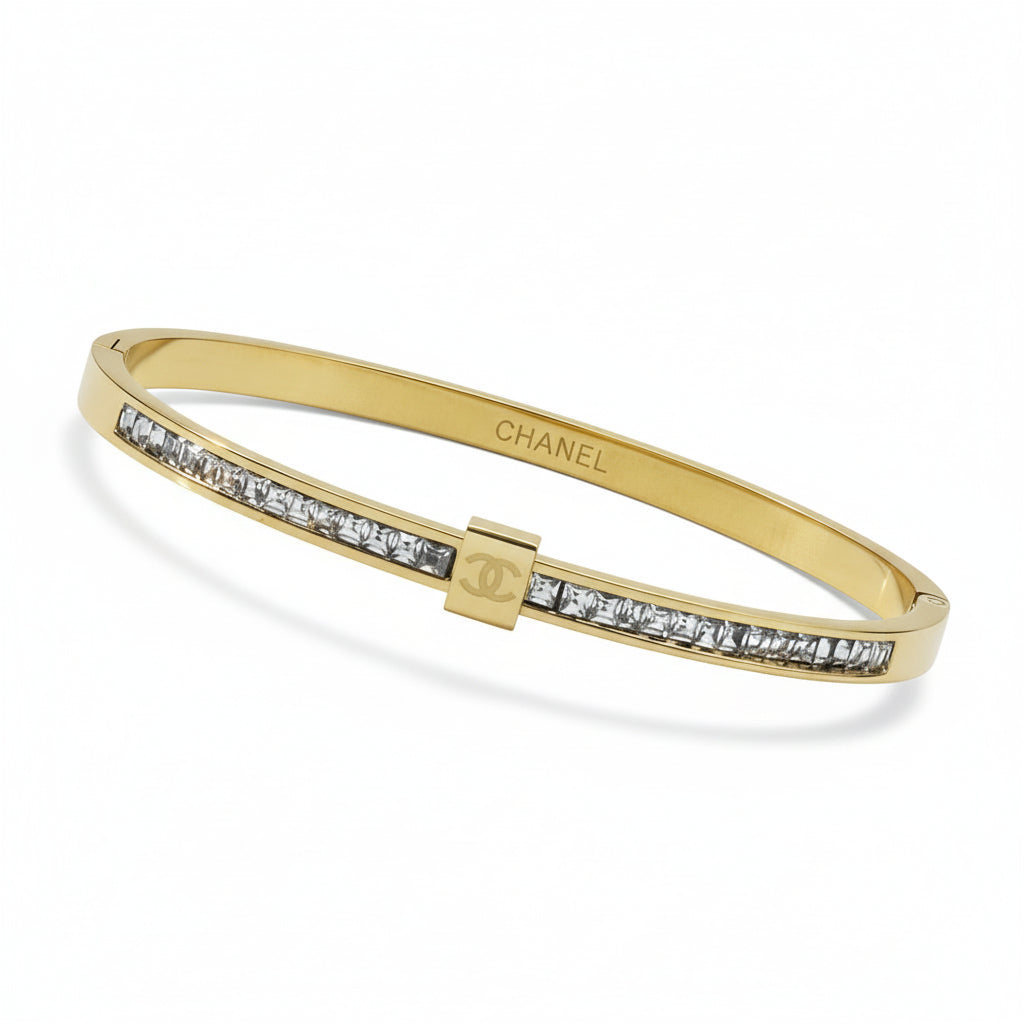 CC Gold & Rhinestone Stainless Steel Bracelet