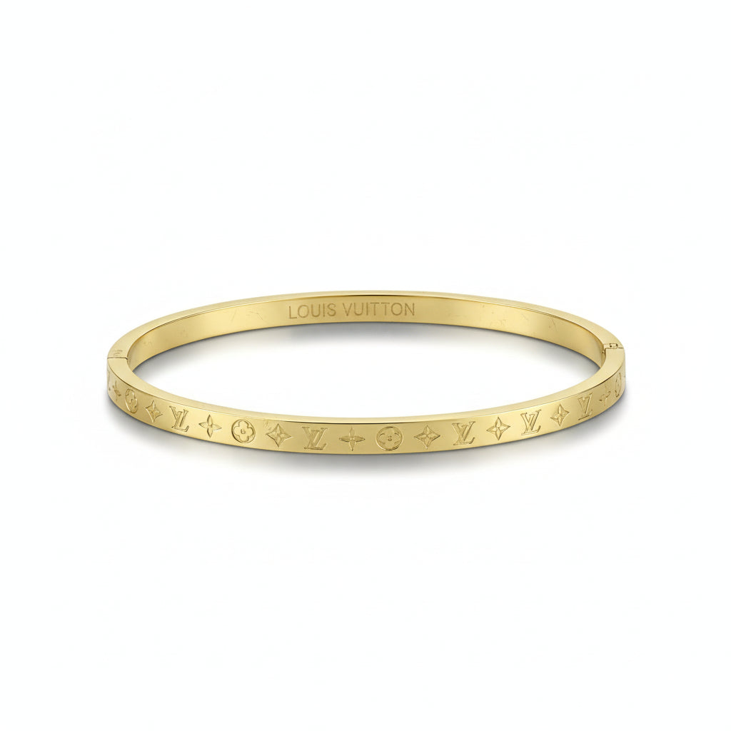LV Engraved Stainless Steel Bracelet