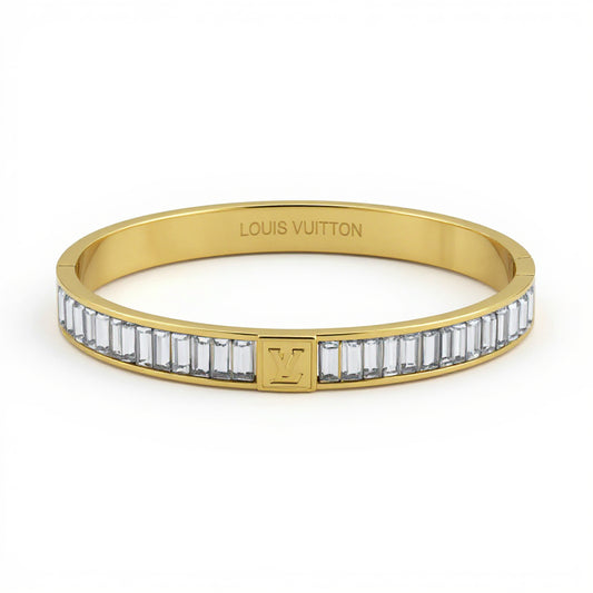 LV Gold & Rhinestone Stainless Steel Bracelet
