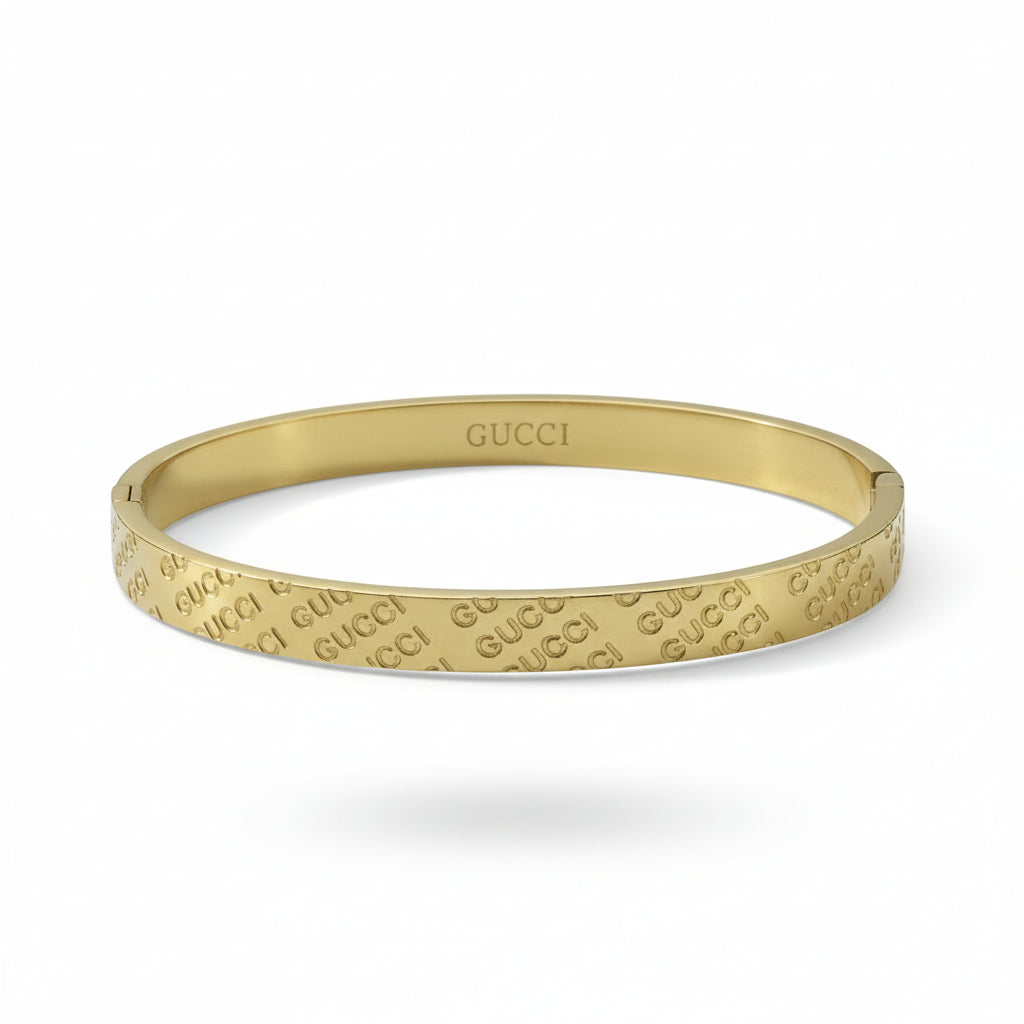 GG Engraved Gold Stainless Steel Bracelet