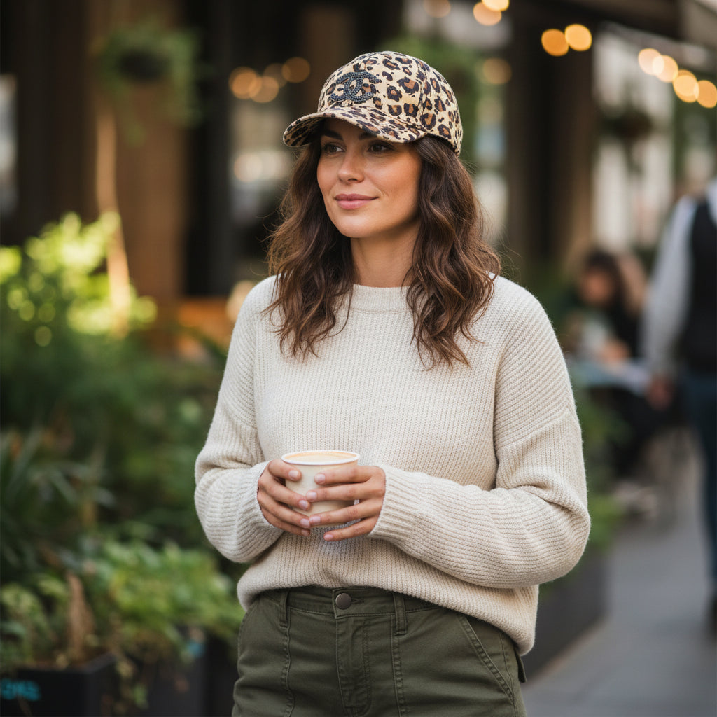 Leopard Rhinestone Icon Distressed Cap