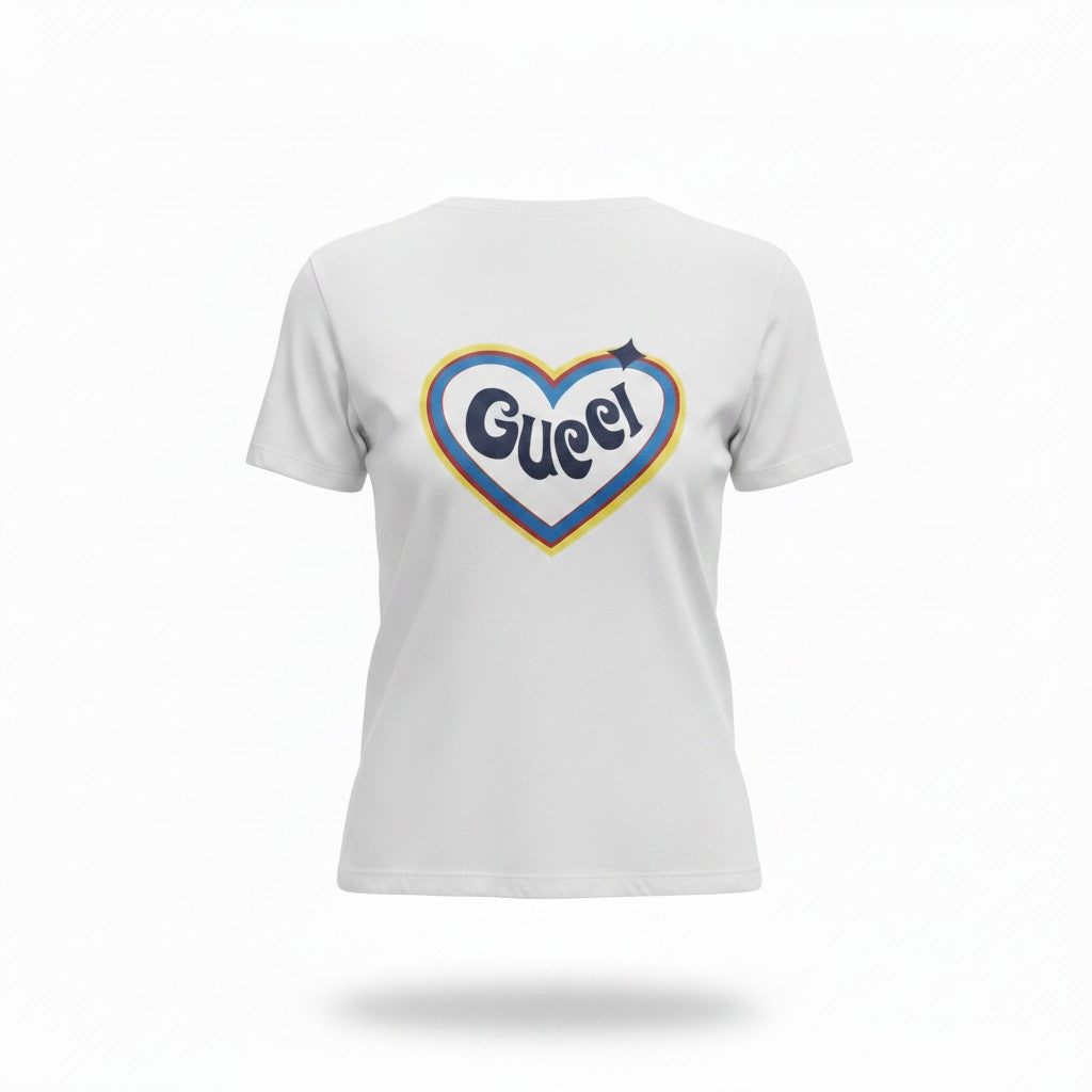White Heart Round Neck T-Shirts