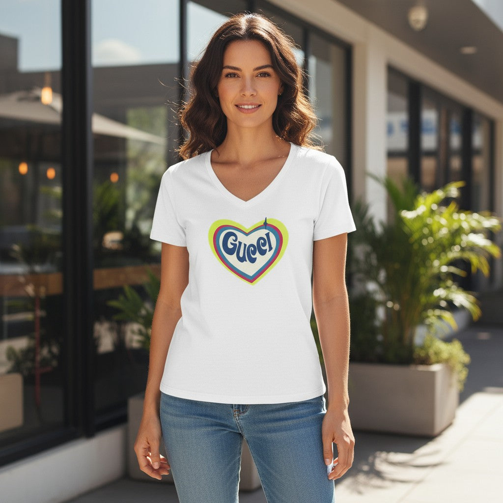White Heart V-Neck T-Shirts