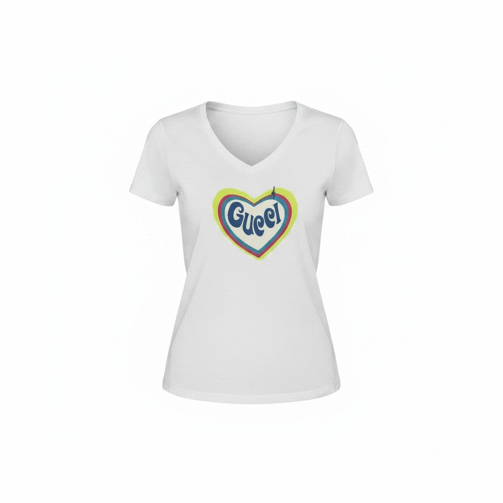 White Heart V-Neck T-Shirts