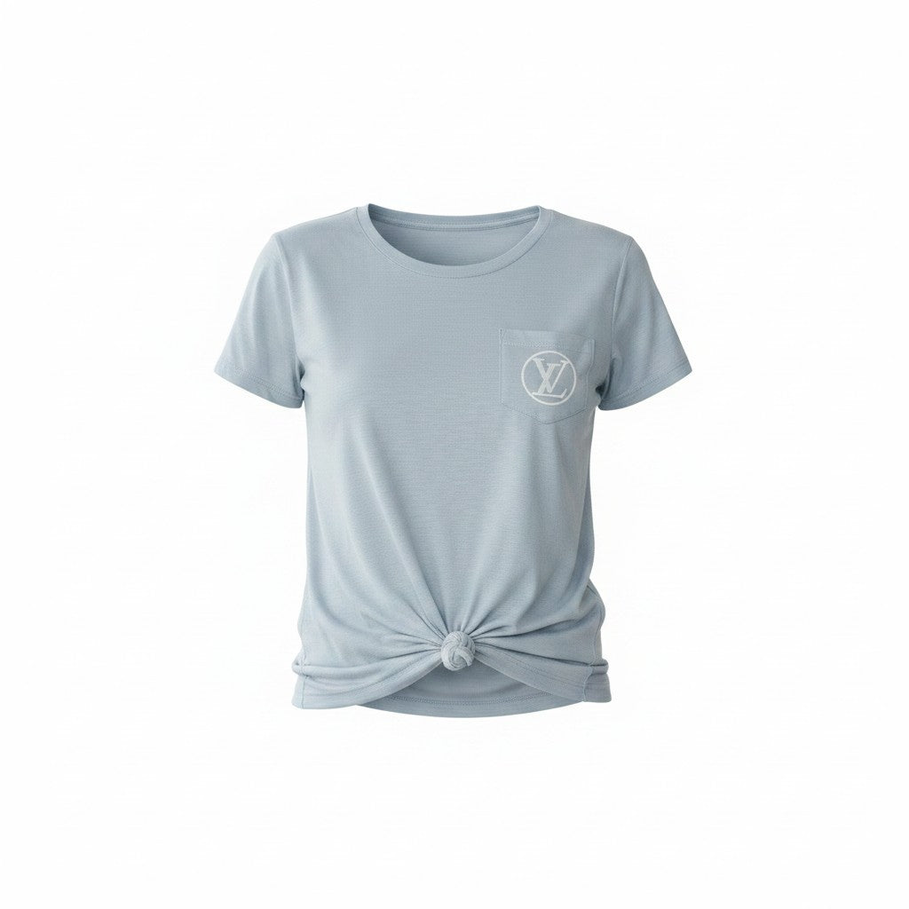 Gray V-Neck T-Shirt with White Front Design