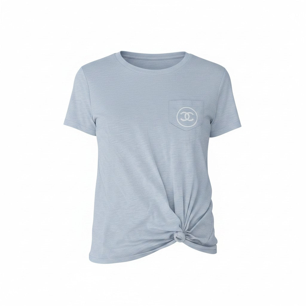 Gray V-Neck T-Shirt with White Front Design