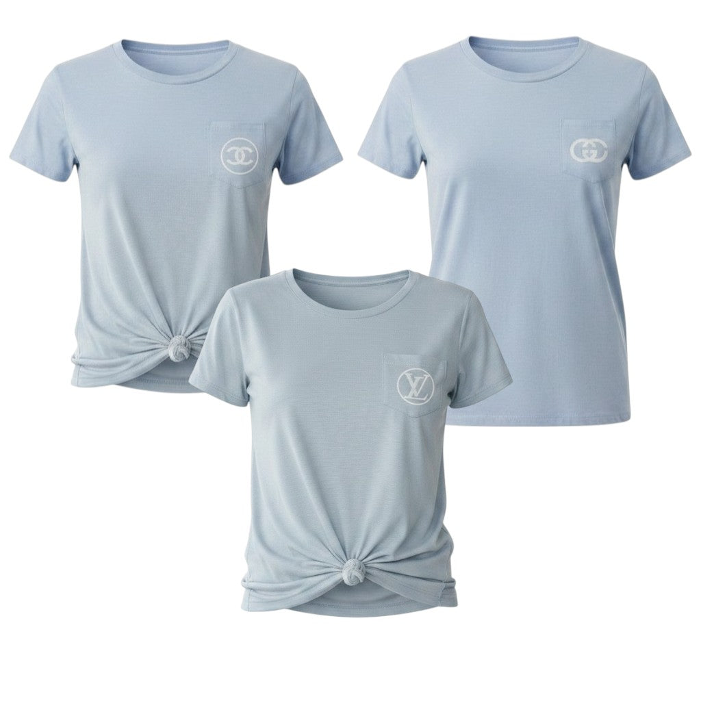 Gray V-Neck T-Shirt with White Front Design