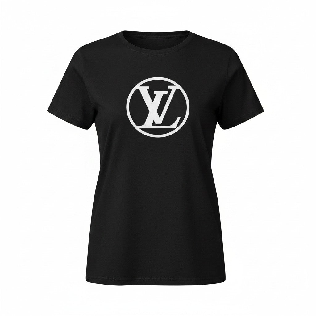 Black V-Neck T-Shirt with White Front Design