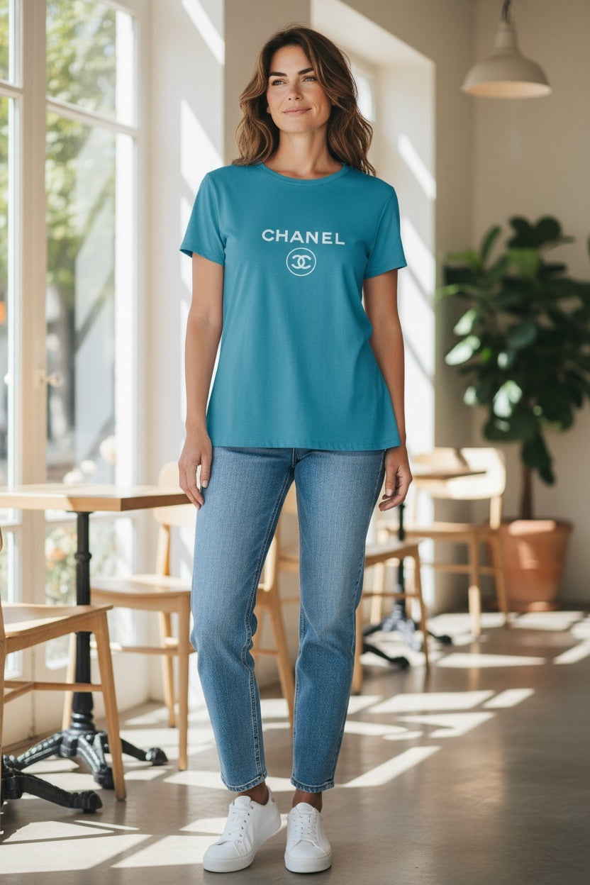 Classy V-Neck T-Shirt with White Front Design
