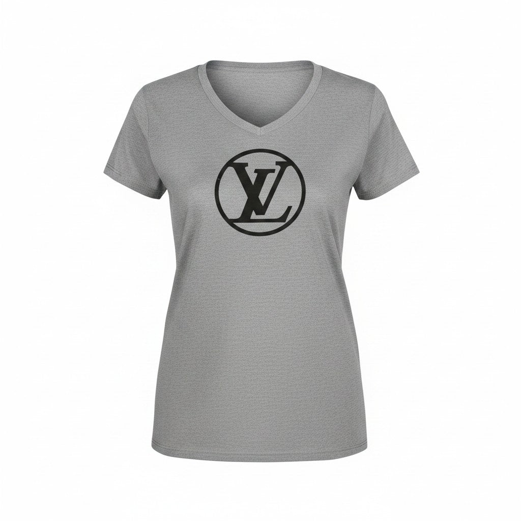 Gray V-Neck T-Shirt with Black Front Design