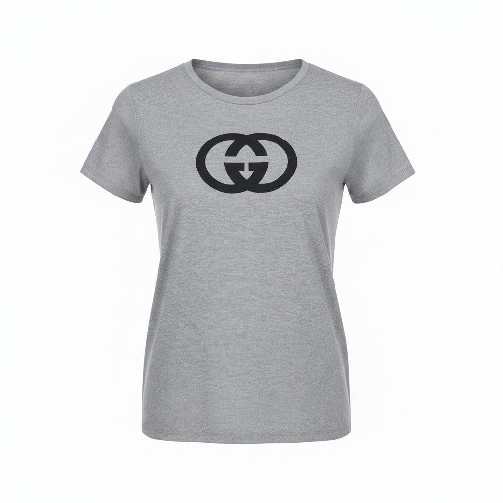 Gray V-Neck T-Shirt with Black Front Design