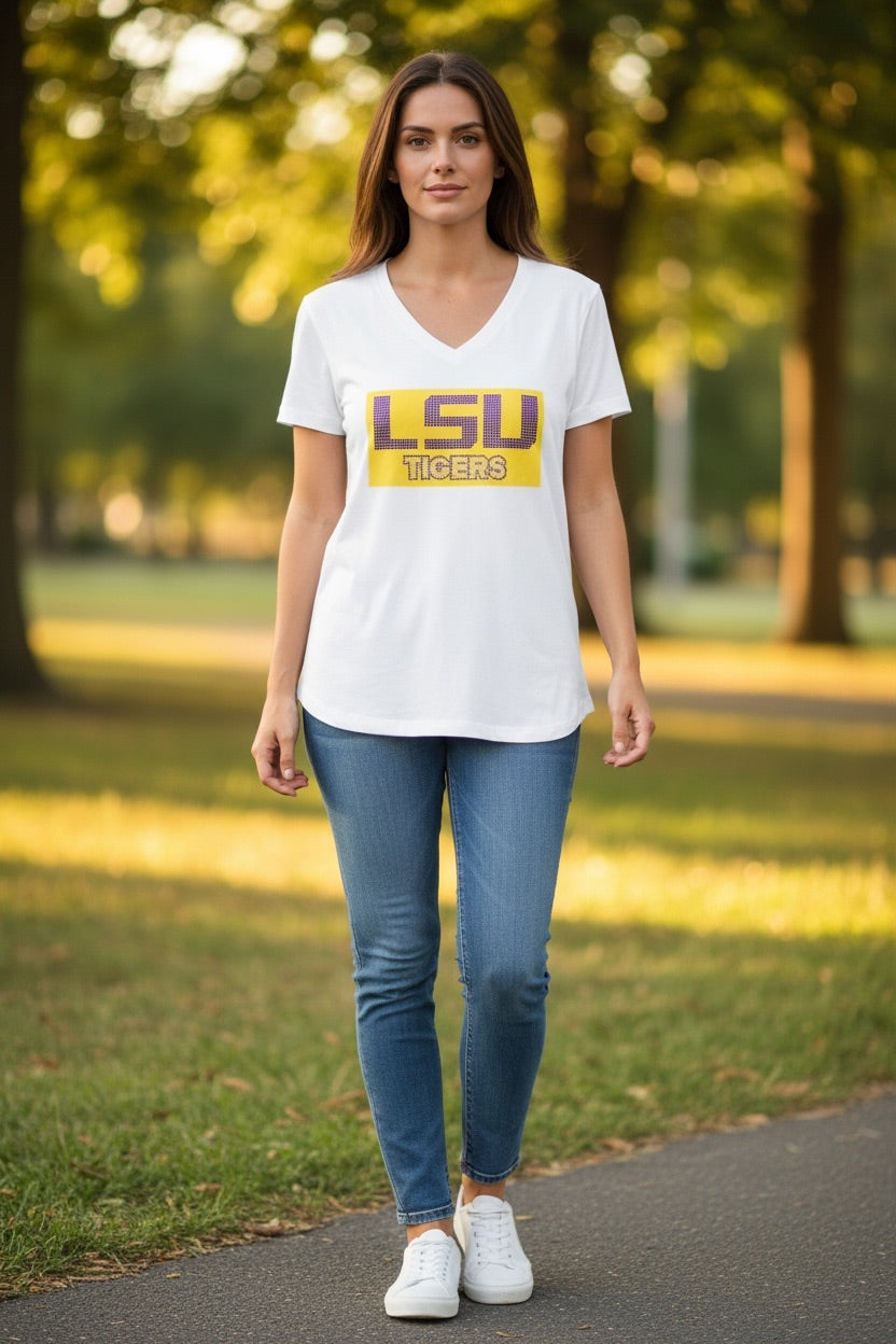 LSU Tigers Yellow Patch & Rhinestone Tee