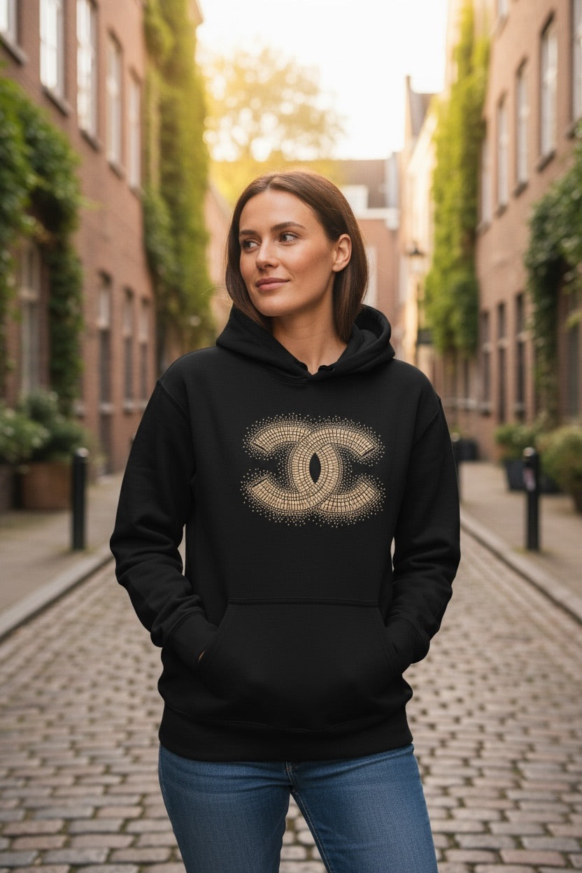 Black Gold Rhinestone CC Hoodie