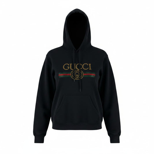 Black GG Stripe Rhinestone Hoodie