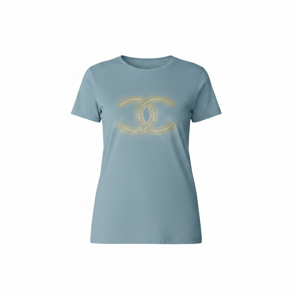 Blue-Grey Rhinestone Emblem Tee
