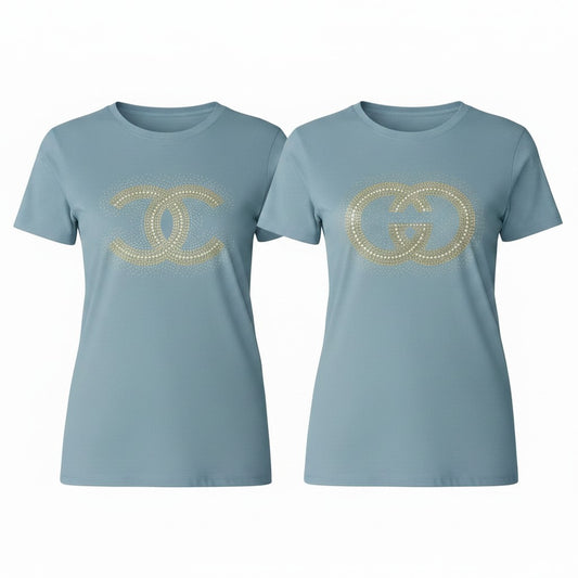 Blue-Grey Rhinestone Emblem Tee