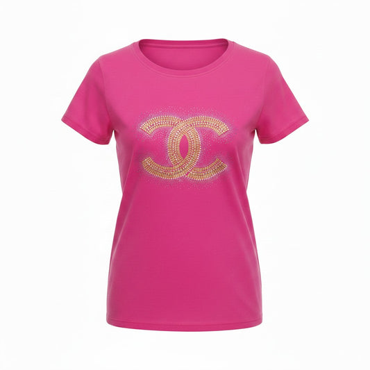 Hot Pink Rhinestone CC Emblem Tee