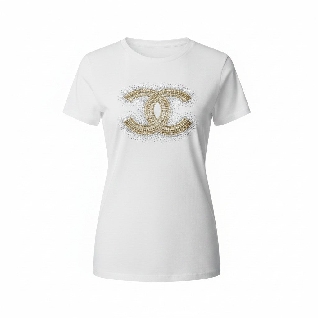 Matte Gold Bling on White Tee