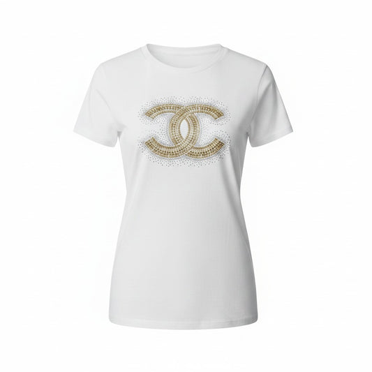 Matte Gold Bling on White Tee