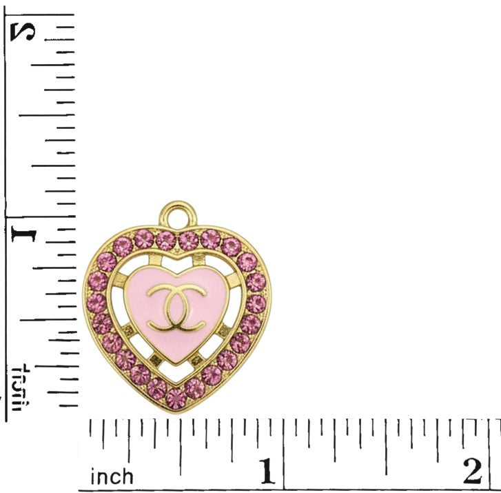 Pink Rhinestone Heart Charms