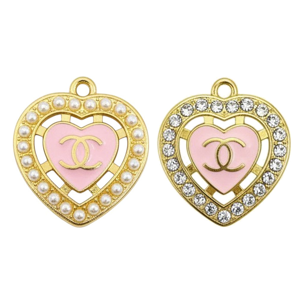 Pink Gold Tone Heart Charms