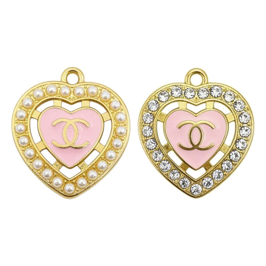 Pink Gold Tone Heart Charms